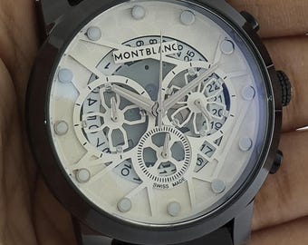 Vintage Montblanc Chronograph Men's Watch: White Dial, Stainless Steel, Date, All Working