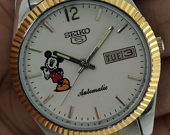 Vintage Seiko 5 Automatic White Dial Dual Tone Band Men's Wrist Watch Serviced