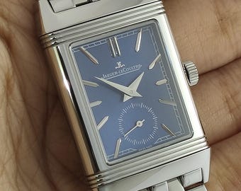Vintage Jaeger LeCoultre Reverso Tribute  Men's Watch: Blue Dial, Stainless Steel, All Working