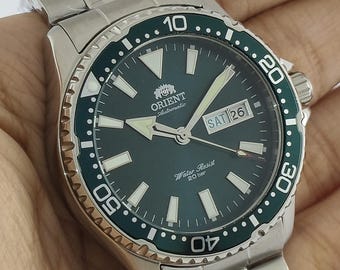 Vintage Orient Diver Kamasu Automatic Men's Watch Green Dial Serviced All Working