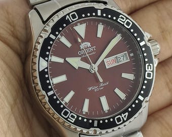 Vintage Orient Diver Kamasu Automatic Men's Watch Red Dial Serviced All Working
