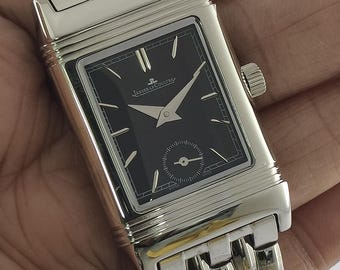 Vintage Jaeger LeCoultre Reverso Tribute  Unisex Watch: Black Dial, Stainless Steel, All Working
