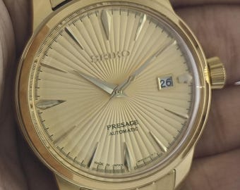 Vintage Seiko Presage Automatic Men's Watch: Gold Dial, Gold Plated Case, Date, All Working