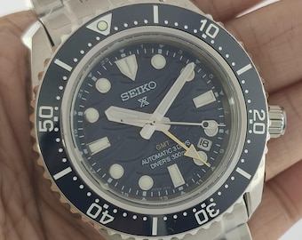 Reloj Seiko Prospex GMT automático vintage para hombre, esfera azul, acero inoxidable, 42 mm.