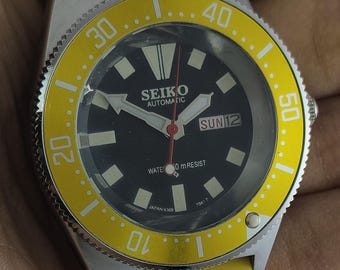 Vintage Seiko Diver Automatic Green Dial Rotating Bezel Men's Wristwatch Serviced