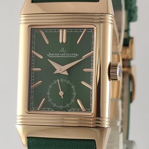 Reloj de pulsera vintage Jaeger LeCoultre Reverso Tribute para hombre: esfera verde, todo en funcionamiento. imagen 5