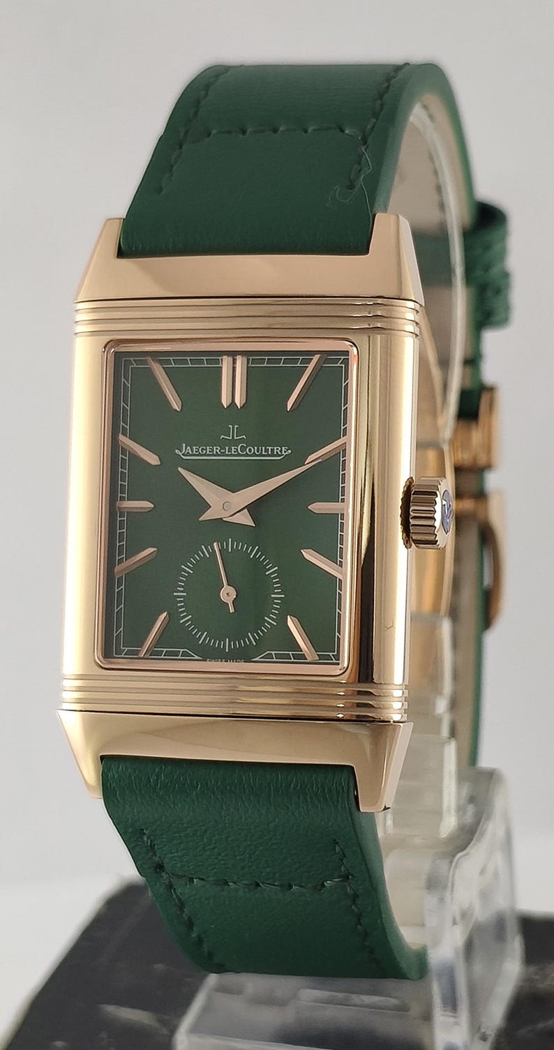 Reloj de pulsera vintage Jaeger LeCoultre Reverso Tribute para hombre: esfera verde, todo en funcionamiento. imagen 5