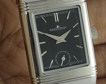 Vintage Jaeger LeCoultre Reverso Tribute  Unisex Watch: Black Dial, Stainless Steel, All Working