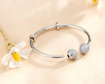 Pandora open pave bangle, Silver simple diamond-embellished bangle, Ideal choice for personal use or as a gift