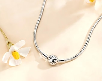 Collar clásico Pandora de plata con cadena de serpiente, diseño sencillo para ocasiones especiales, collar con colgante, regalo de aniversario, regalo de joyería