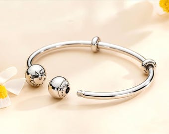 Offener Armreif aus Sterlingsilber, Modernes Design, Pandora Logo kugeln, Modeschmuck Geschenk