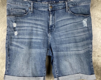 Plus Size Denim Bermuda Shorts Womens 20W Ava & Viv / Stretch Mid Rise Jean Shorts / Cuffed Knee Length Casual Summer Shorts | AD0001