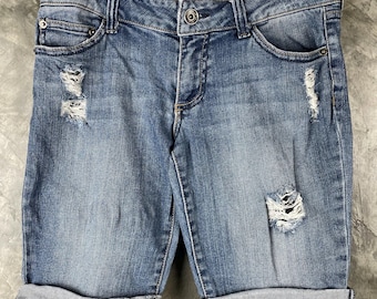 YMI Jeans USA Damshorts med slitna jeans, mellantvättad, 28 (Storlek: 7), Jeanshorts i vintagestil | AD0047