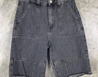 Pacsun 90’s Jogger Baggy Women’s Distressed Denim Shorts Black Mid Wash 27 Cut Off Jean Shorts Vintage Style | AD0022