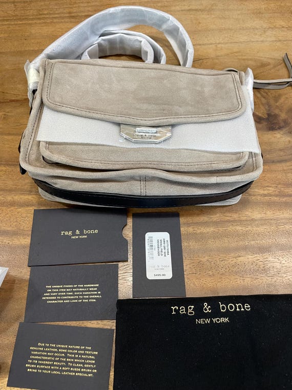 Rag & Bone Suede Messenger Bag: Warm Gray Leather, New With 