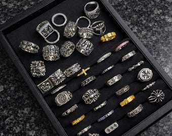 Anillo de pareja vintage de plata de ley 925 con cruz, banda neutra de estilo gótico punk, anillo clásico de una sola capa con cruz, joyería CH box, regalo para él.