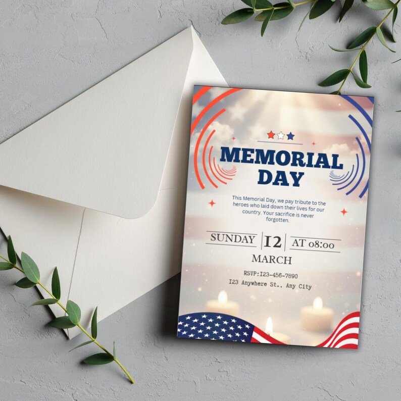 Memorial Day Invitation Template, Digital Invite Canva Template ...