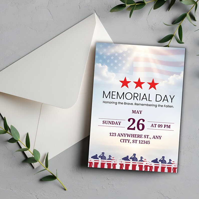 Memorial Day Invitation Template, Digital Invite Canva Template ...