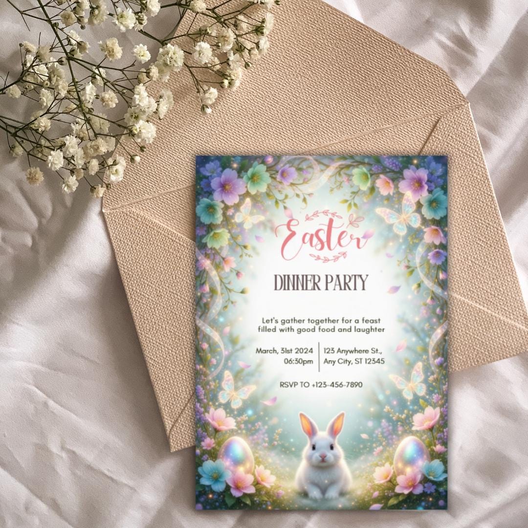 Easter Invitation Template, Editable Easter Card, Easter Dinner Party ...