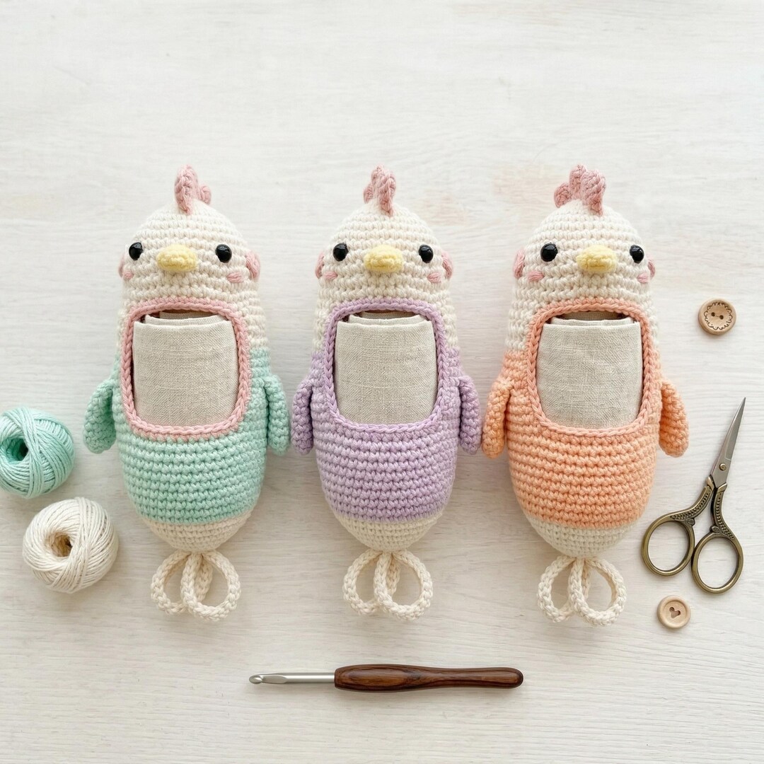 Chicken Key Rack Crochet Chicken Pouch & Keyholder Pattern | Easter Wall Organizer DIY ...