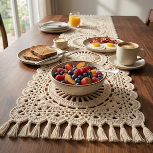 Crochet Table Runner Pattern – Pineapple Lace Oval, Farmhouse Décor (PDF Download)
