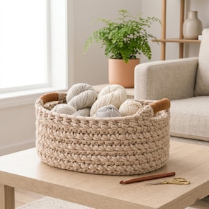 Crochet Basket Pattern PDF with Handles, Modern Rope Storage Tutorial (Instant Download)