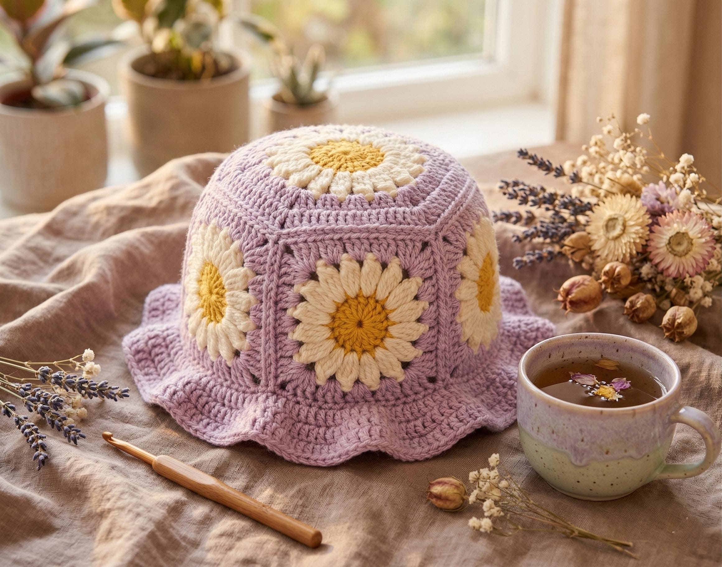 Wallflower Granny Stitch Bucket Hat Crochet