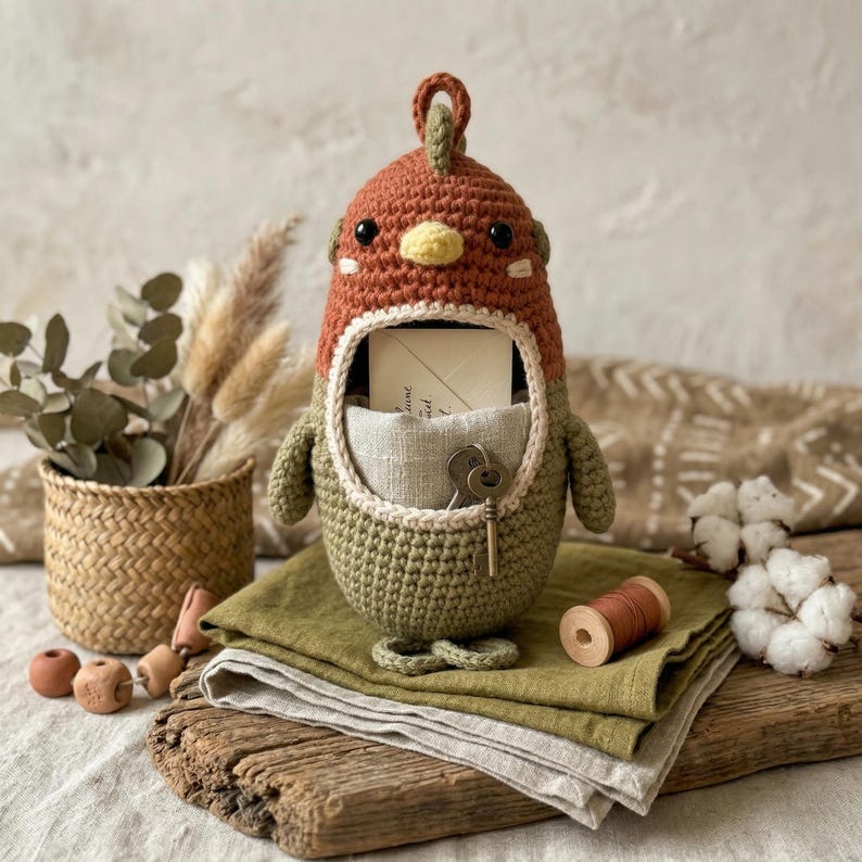 Chicken Key Rack Crochet Chicken Pouch & Keyholder Pattern | Easter Wall Organizer DIY ...