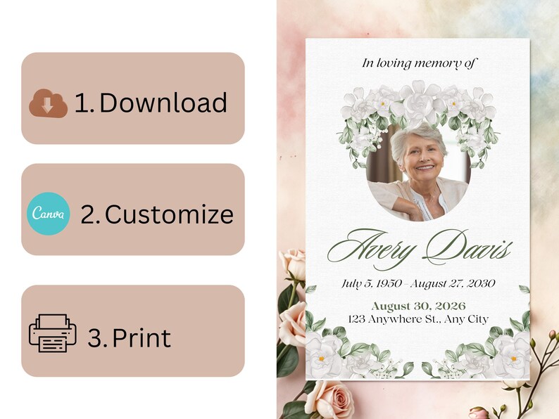 Editable Funeral Announcement Template, Memorial Service Invitation ...