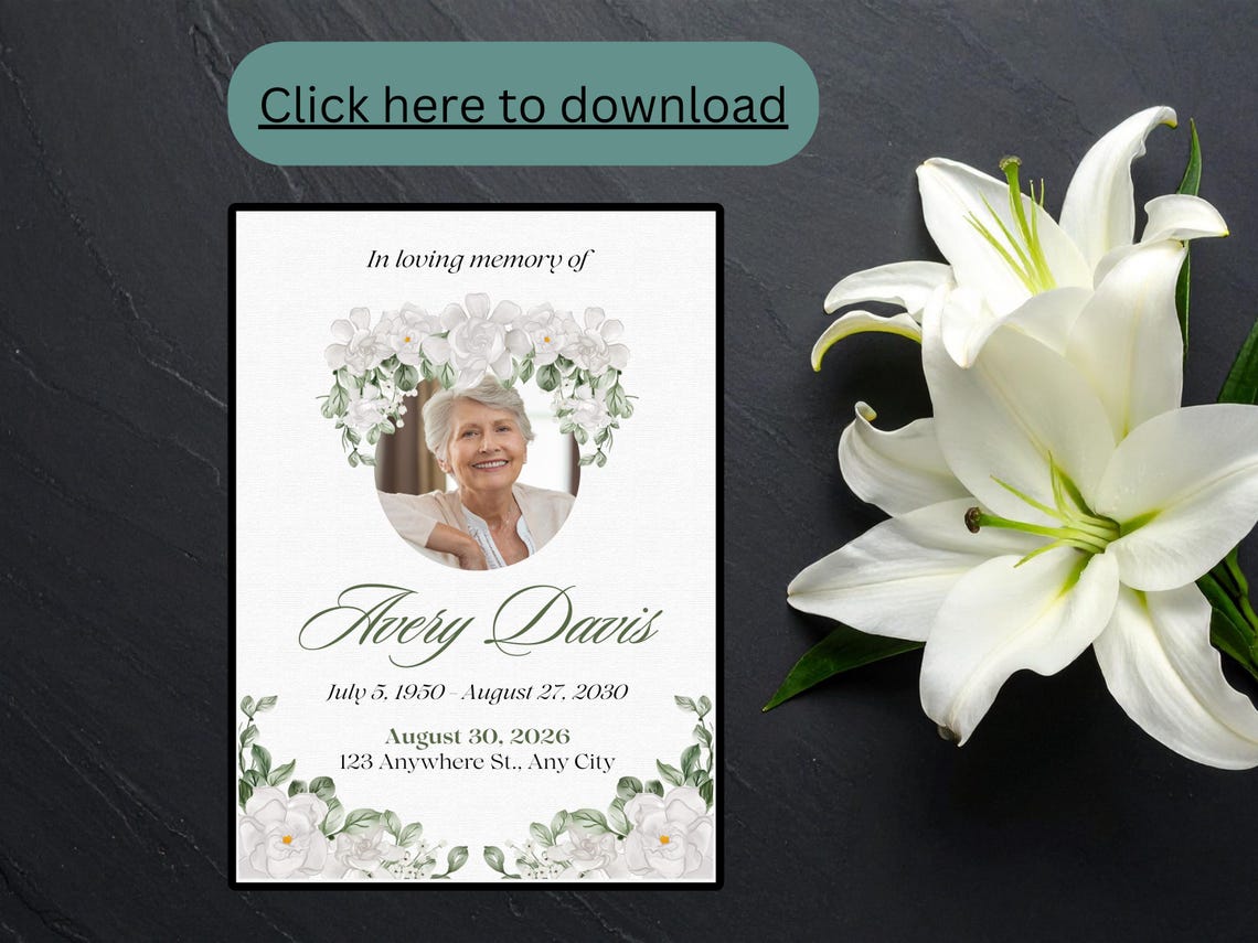 Editable Funeral Announcement Template, Memorial Service Invitation ...