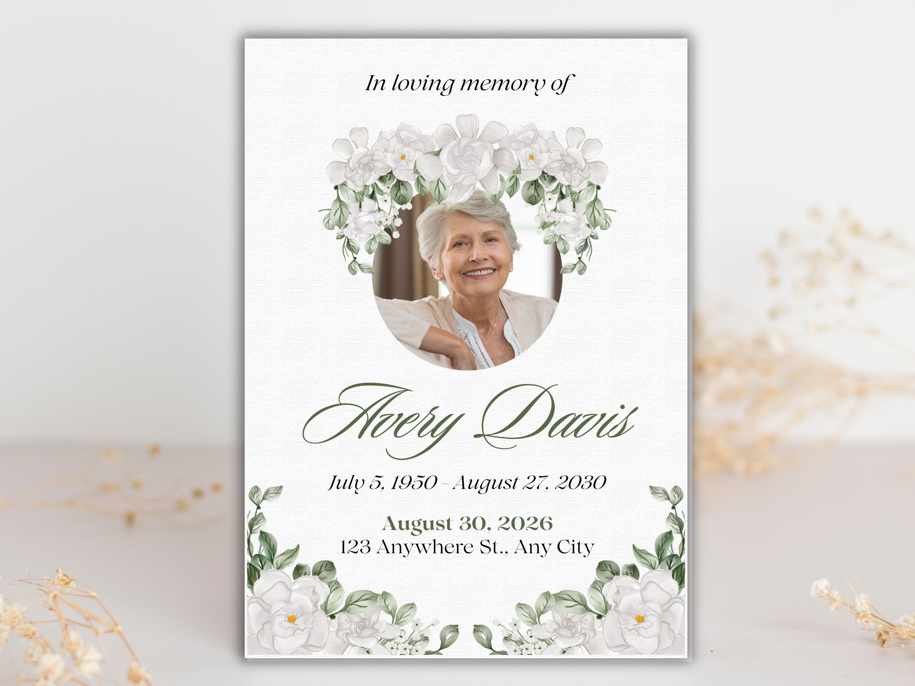Editable Funeral Announcement Template, Memorial Service Invitation ...