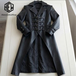 Gothic Leather Trench Coat Men Steampunk Long Duster Buckle Jacket