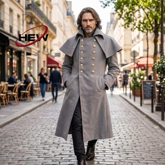 Napoleon Joaquin Phoenix Grey Wool Trench Coat | Men's Victorian