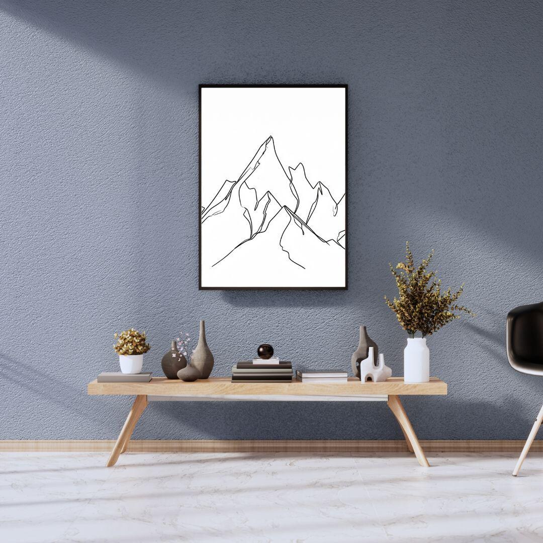 Minimalist Mountain Line Art Print: Scandinavian Wall Decor (digital ...