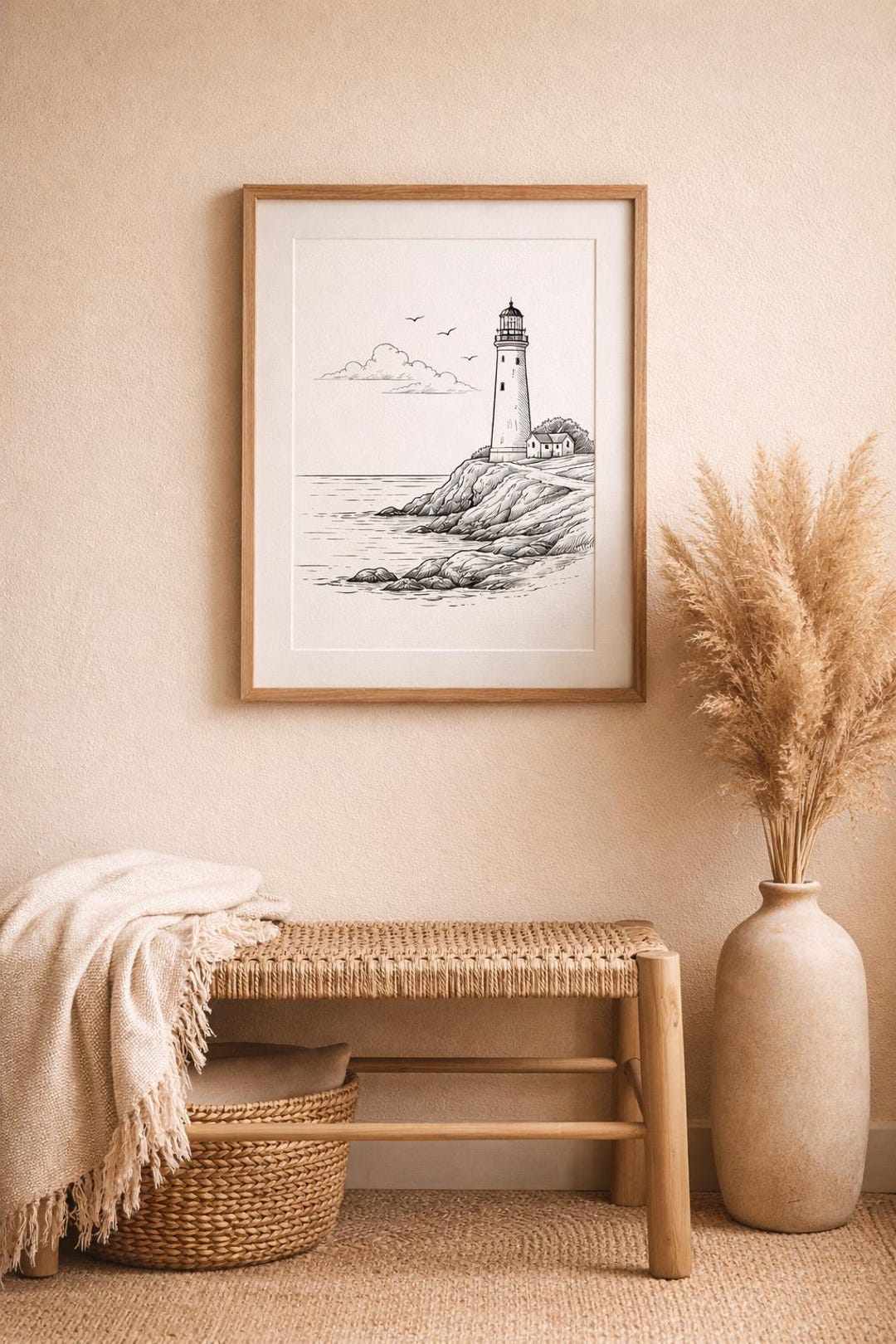 Lighthouse Sketch Print: Coastal Line Art Nautical Wall Decor (digital ...