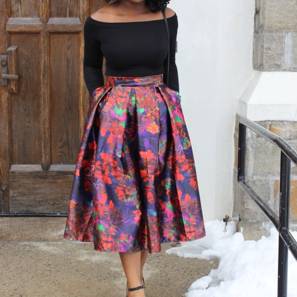 Limited Edition Print Midi Skirt with Pockets- Only a few in stock