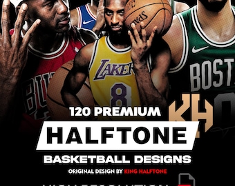 120 Halftone Basketball Designs PNG Bundle A2 A3 A4 | High Contrast Style Player Graphics | Sports Streetwear Pack | DTF Screen Print Ready
