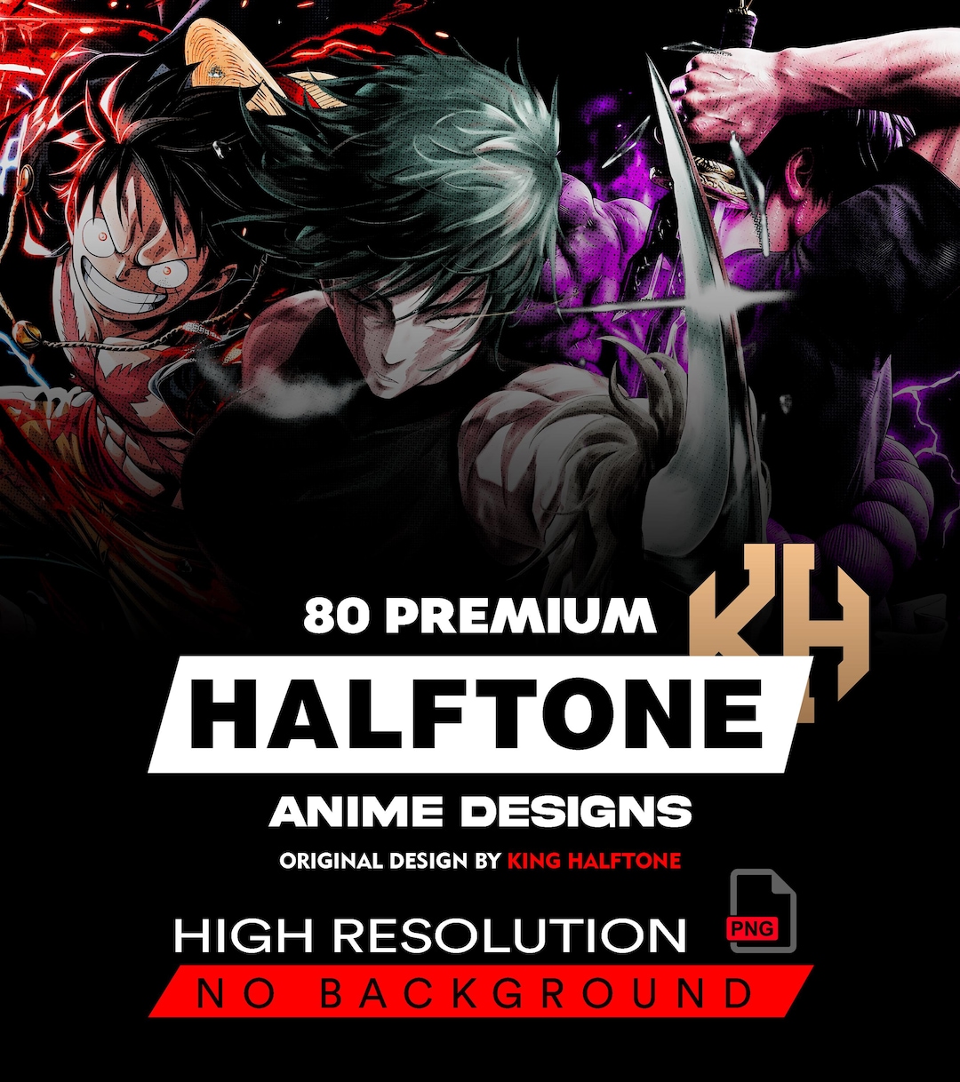 80 Anime Halftone Designs A2 A3 A4 | High Contrast Manga Style PNG ...