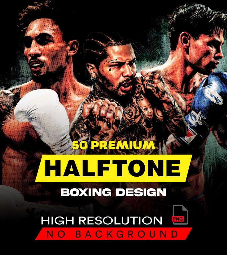 50 Halftone Boxing Designs A2 A3 A4 | Vintage Boxing Graphic PNG Bundle ...