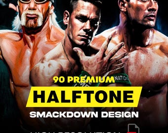 90 diseños de lucha libre en semitono (A2, A3, A4) / Paquete de gráficos PNG de lucha libre profesional / Paquete de lucha / Listo para tela negra / Sublimación de serigrafía DTF