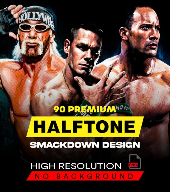 90 Halftone Wrestling Designs A2 A3 A4 | Pro Wrestling Graphic PNG Bundle | Fight Pack | Black Fabric Ready | DTF Screen Print Sublimation