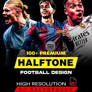 120+ Halftone Football Player Designs A2 A3 A4 | Vintage Football Graphic PNG Bundle | Sports Pack | Black Fabric Ready | DTF Screen Print