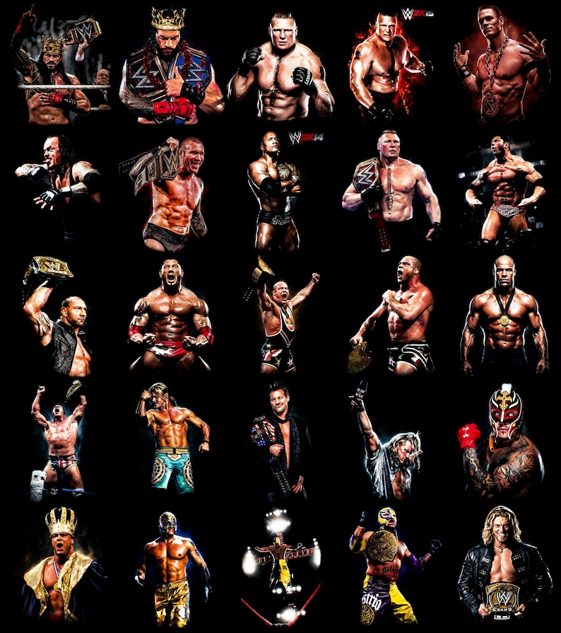 90 Halftone Wrestling Designs A2 A3 A4 | Pro Wrestling Graphic PNG Bundle | Fight Pack | Black Fabric Ready | DTF Screen Print Sublimation image 5