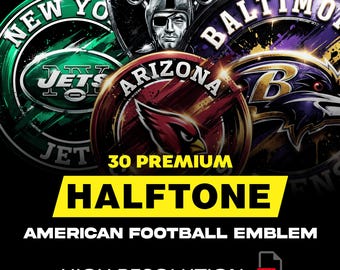 30+ American Football Emblem Designs A2 A3 A4 | Vintage Sports Badge PNG Bundle | High Contrast Graphic Pack | Black Fabric Ready | DTF DTG