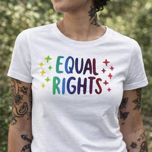 Iron-on transfer or sticker "EQUAL RIGHTS" | LGBTQ+ DIY design for shirts, bags, phones, laptops, and more | Gay, Lesbian, Pride, Queer, Homo