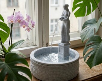 Tabletop Water Fountain Indoor | Ancient Statue | Zen Desk Decor | Relaxing Waterfall Fountain