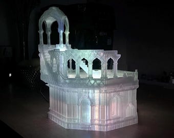Table Water Fountain Crystal Ice Palace | Castle Waterfall Glowing LED Zen Desk Decor (PETG)