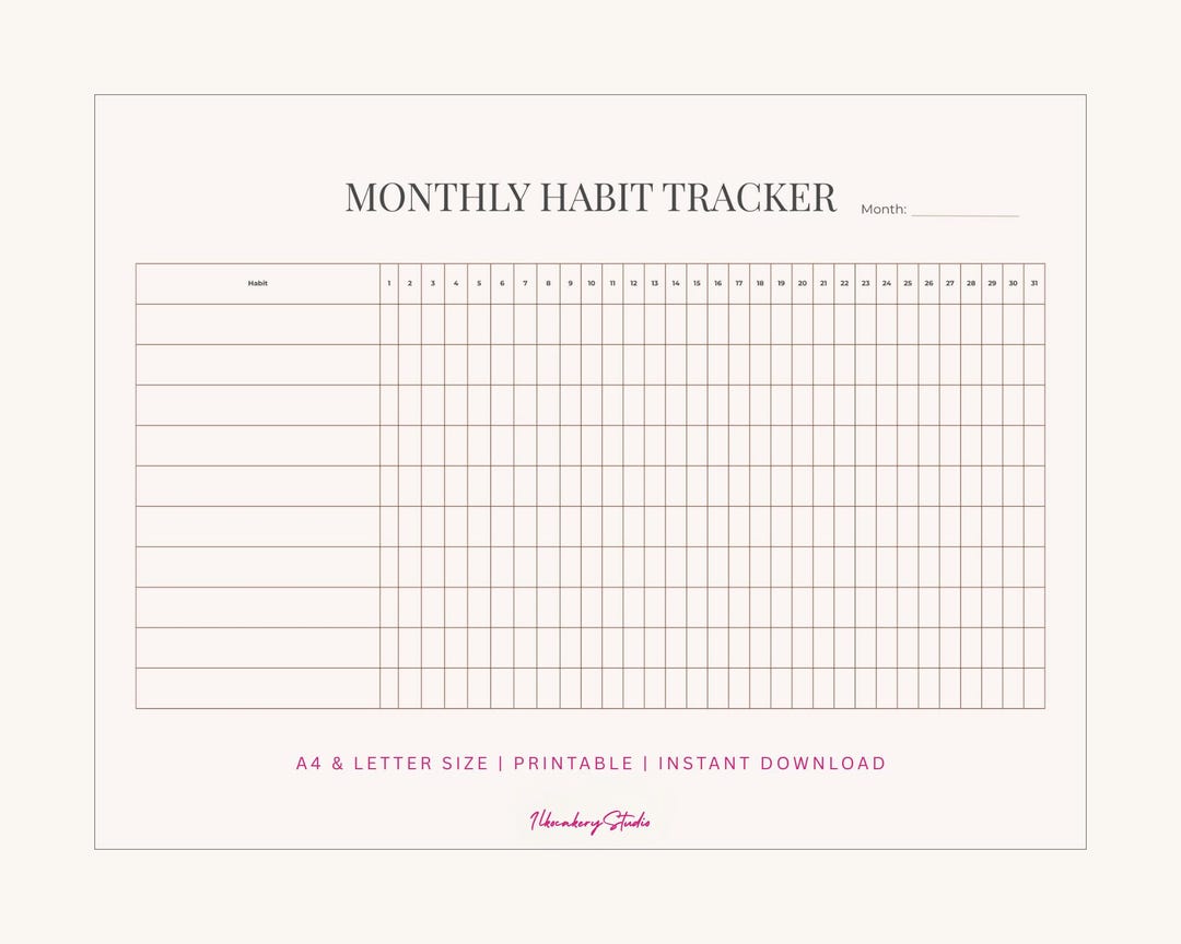 Minimal Monthly Habit Tracker Printable (instant Download) - Etsy