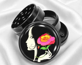 Girl Holding Flowers 4-Piece Metal Vanilla Spices Grinder Gift