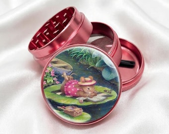 Mouse Reads on a Water Lily 4-Piece Metal Vanilla Spices Grinder Gift